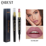 QIBEST 2 In 1 Matte Lipstick Lip Liner Nude Lipliner